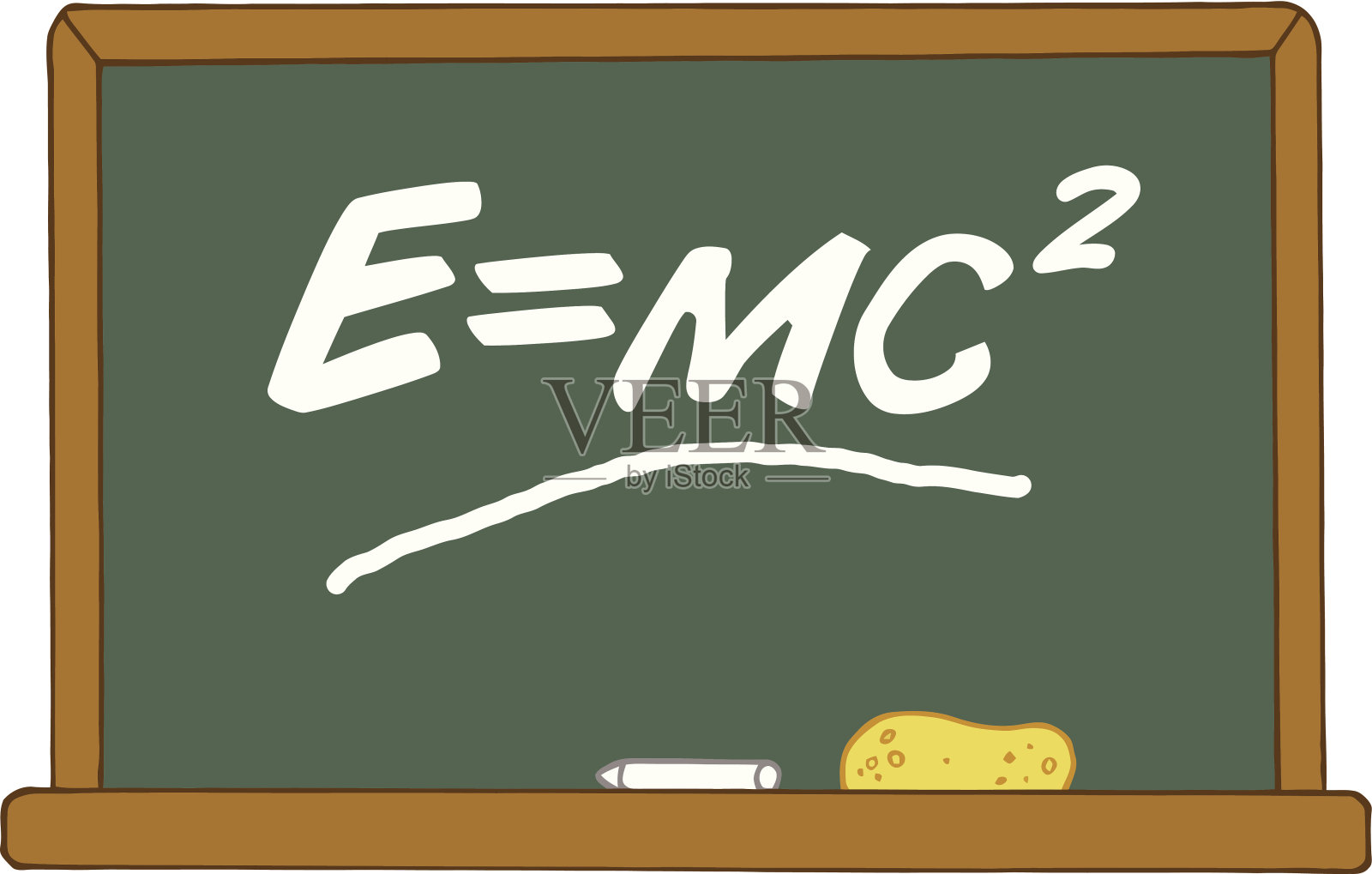 绿色粉笔板与爱因斯坦公式插画图片素材