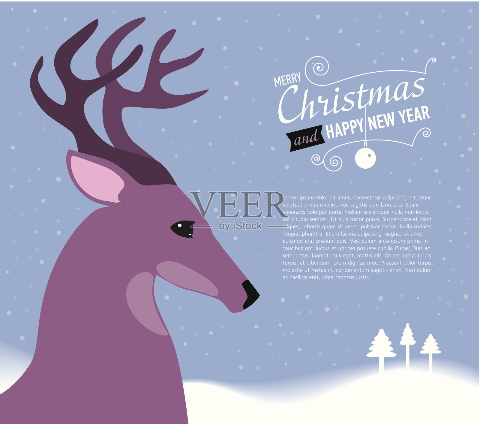 祝你圣诞快乐，并附上鹿的新年贺卡。插画图片素材