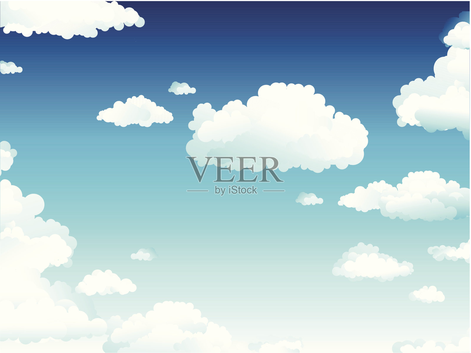 水彩天空图像与蓬松的云在一个褪色的蓝色插画图片素材