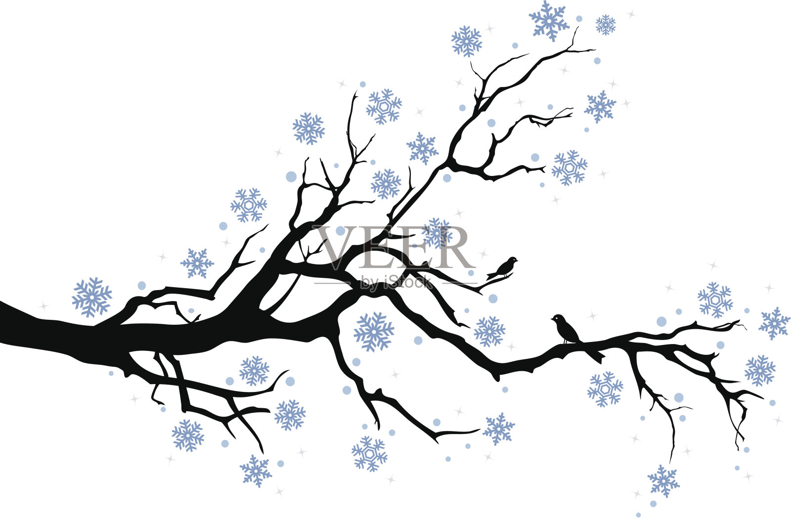 冬天的树枝上飘着雪花设计元素图片