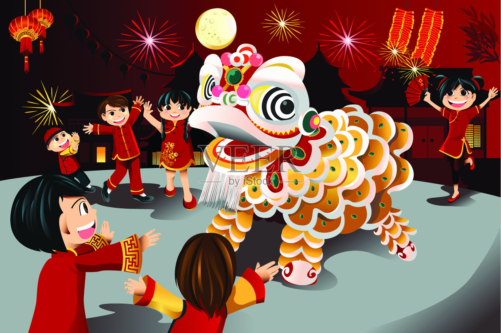 矢量插图的孩子在中国新年插画图片素材