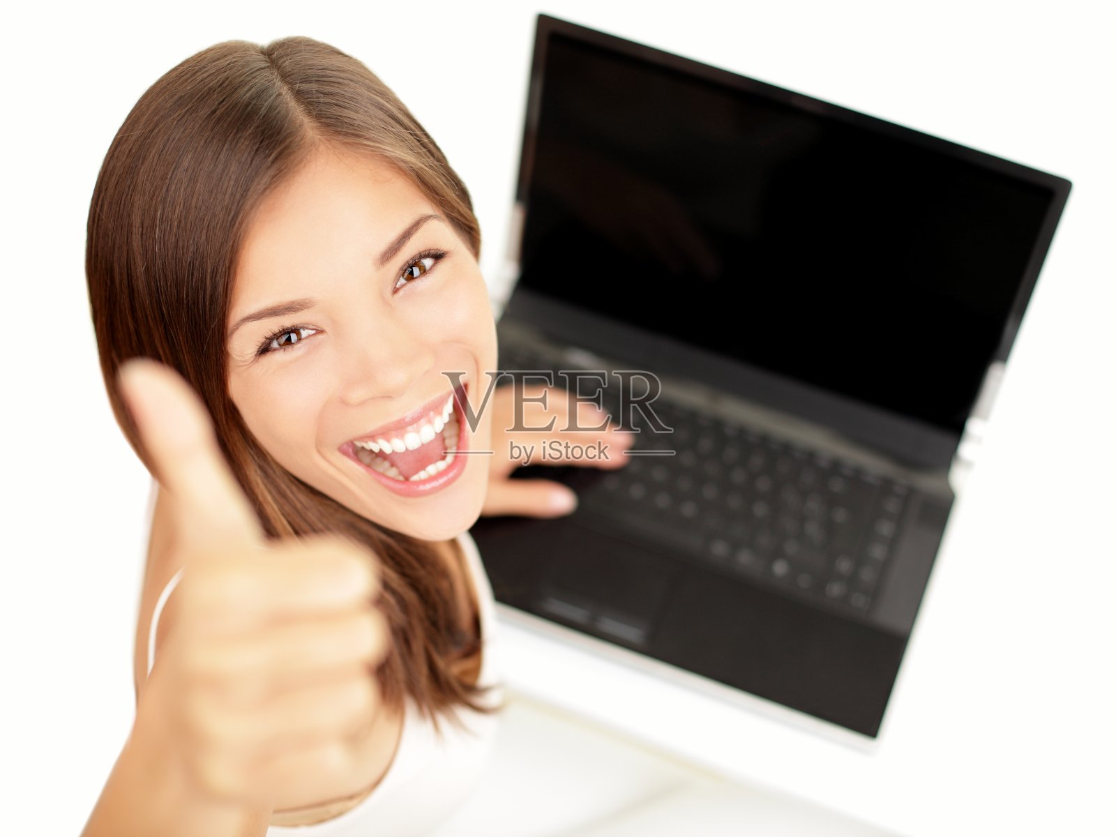 笔记本电脑的女人快乐照片摄影图片
