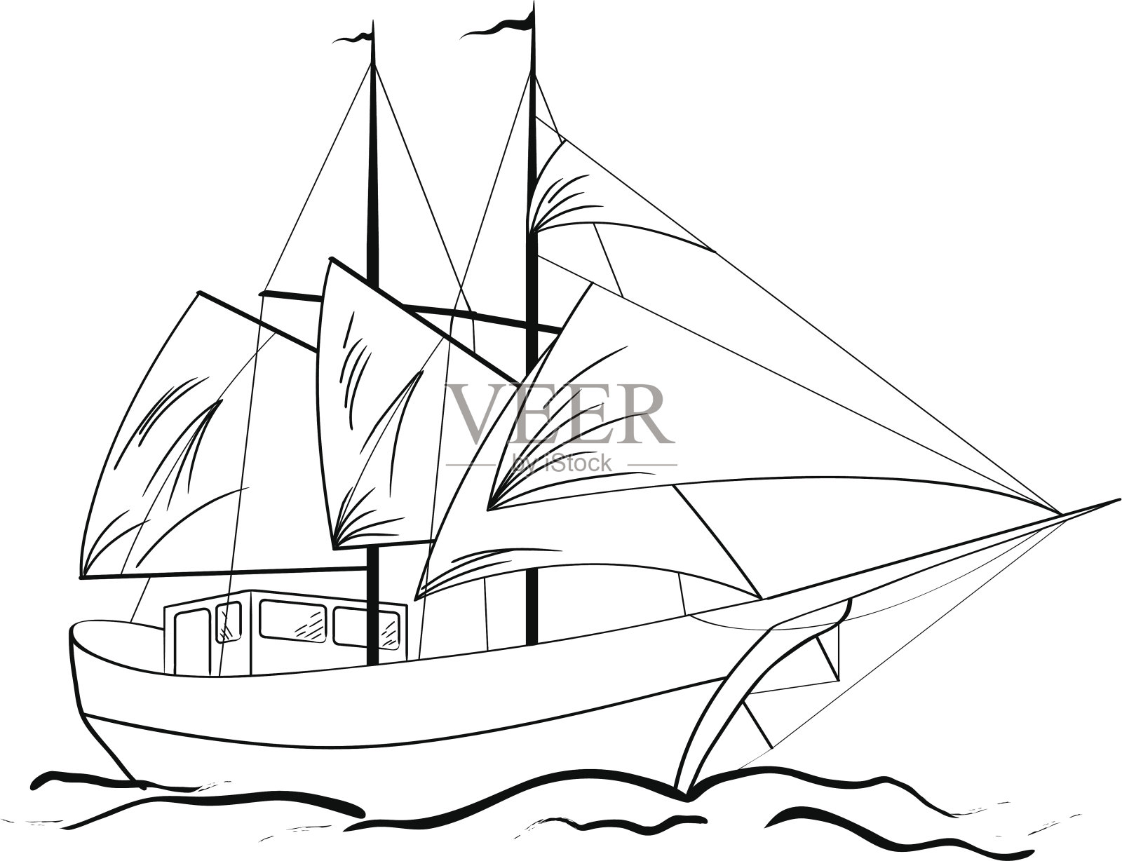 航海帆船素描插画图片素材