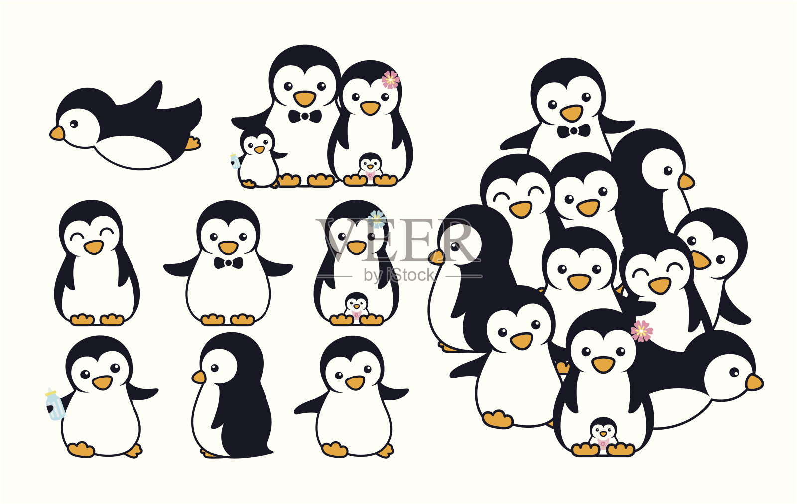 卡通插图的企鹅在象牙的背景插画图片素材