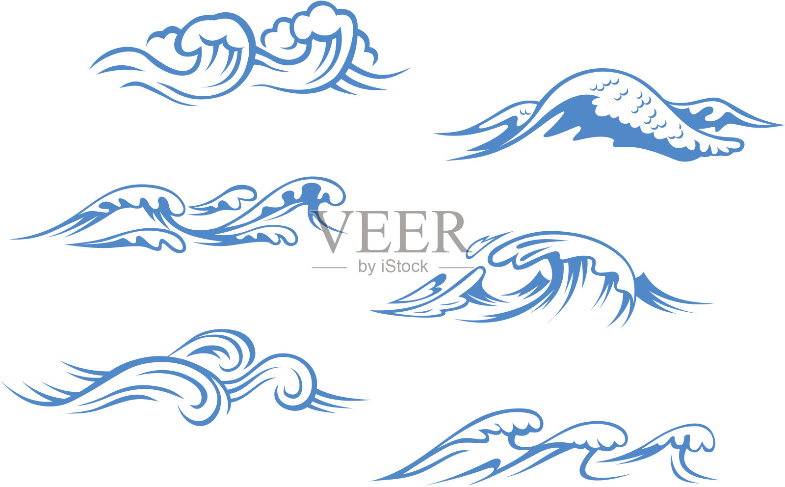 蓝色的海浪插画图片素材