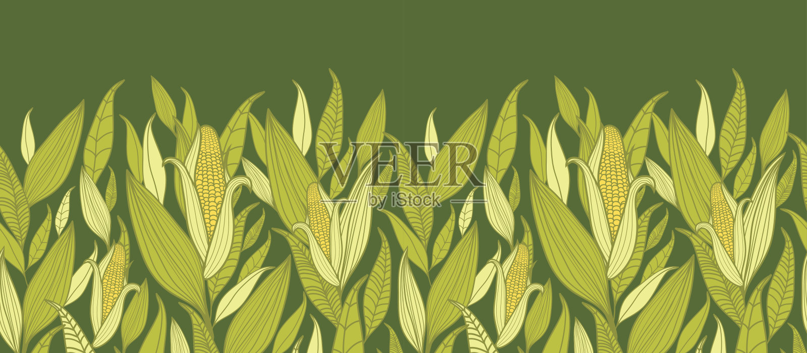 玉米植物水平无缝模式背景插画图片素材