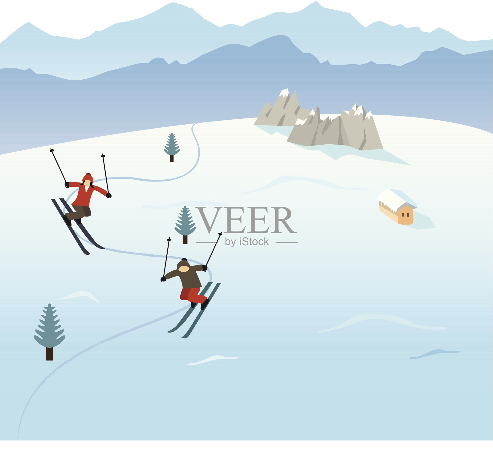 山上的滑雪者插画图片素材