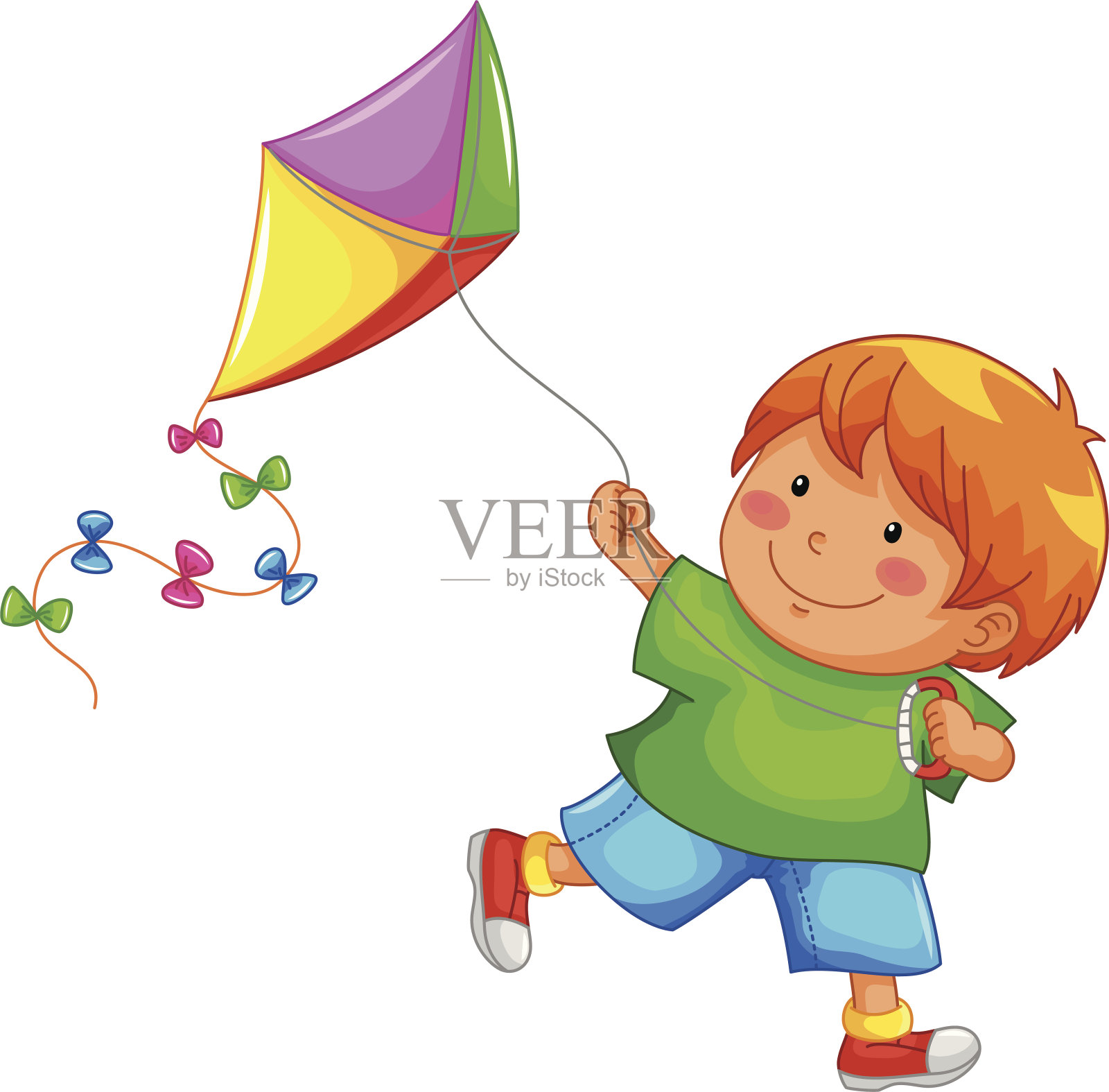 男孩的风筝插画图片素材