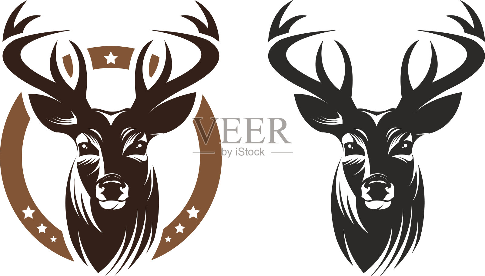 2个雄鹿头的图形，一个有一个棕色的圆圈插画图片素材
