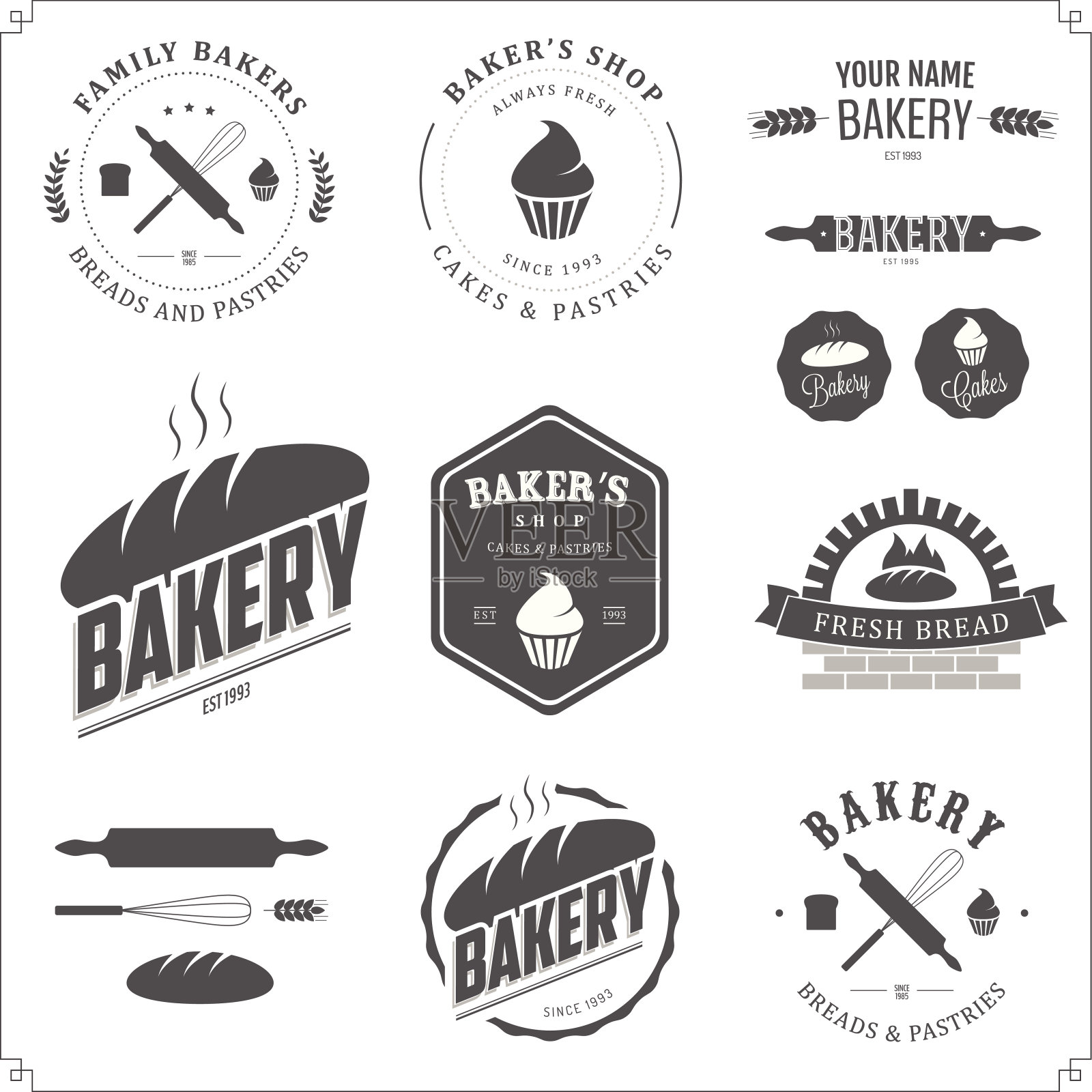 面包店的标签和设计元素插画图片素材