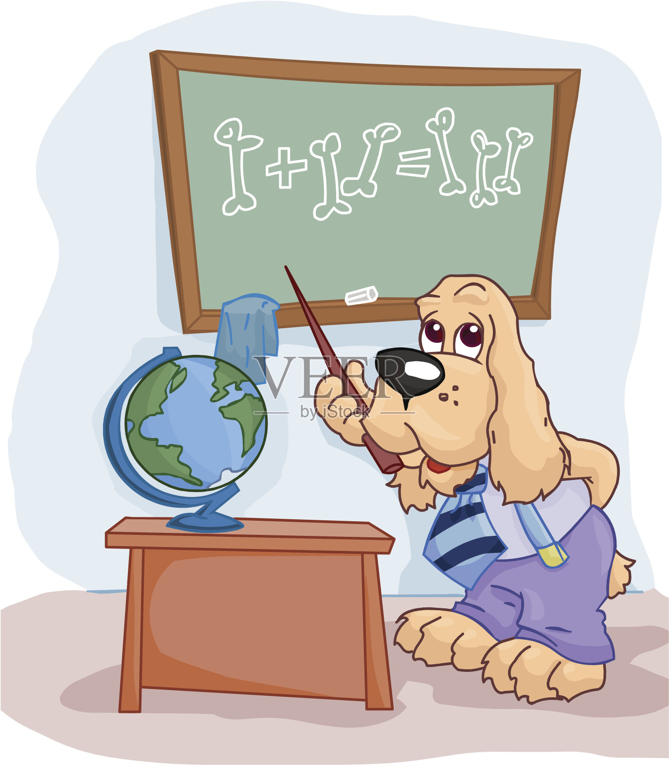 卡通狗老师在教室里，回到学校插画图片素材