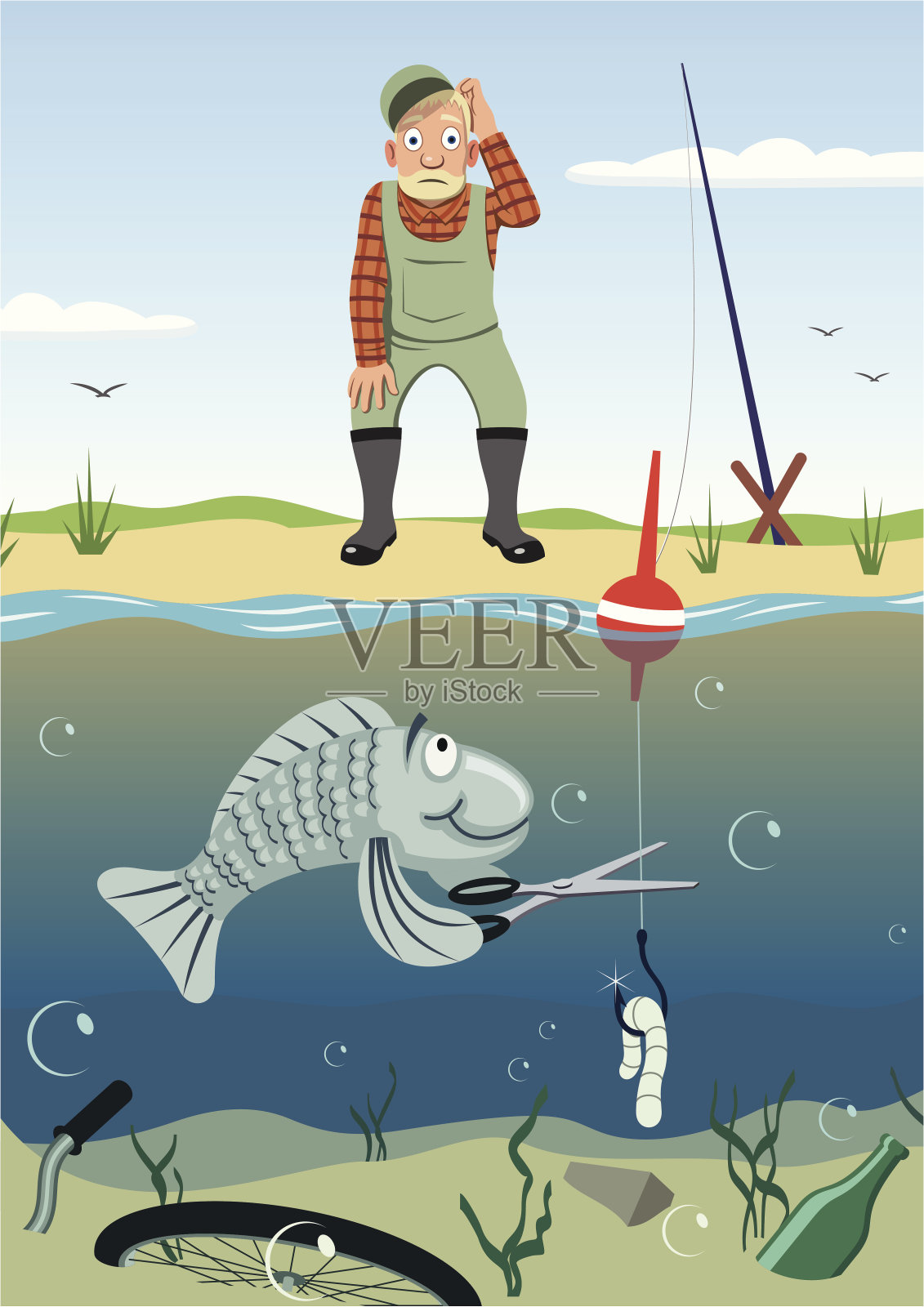 钓鱼插画图片素材