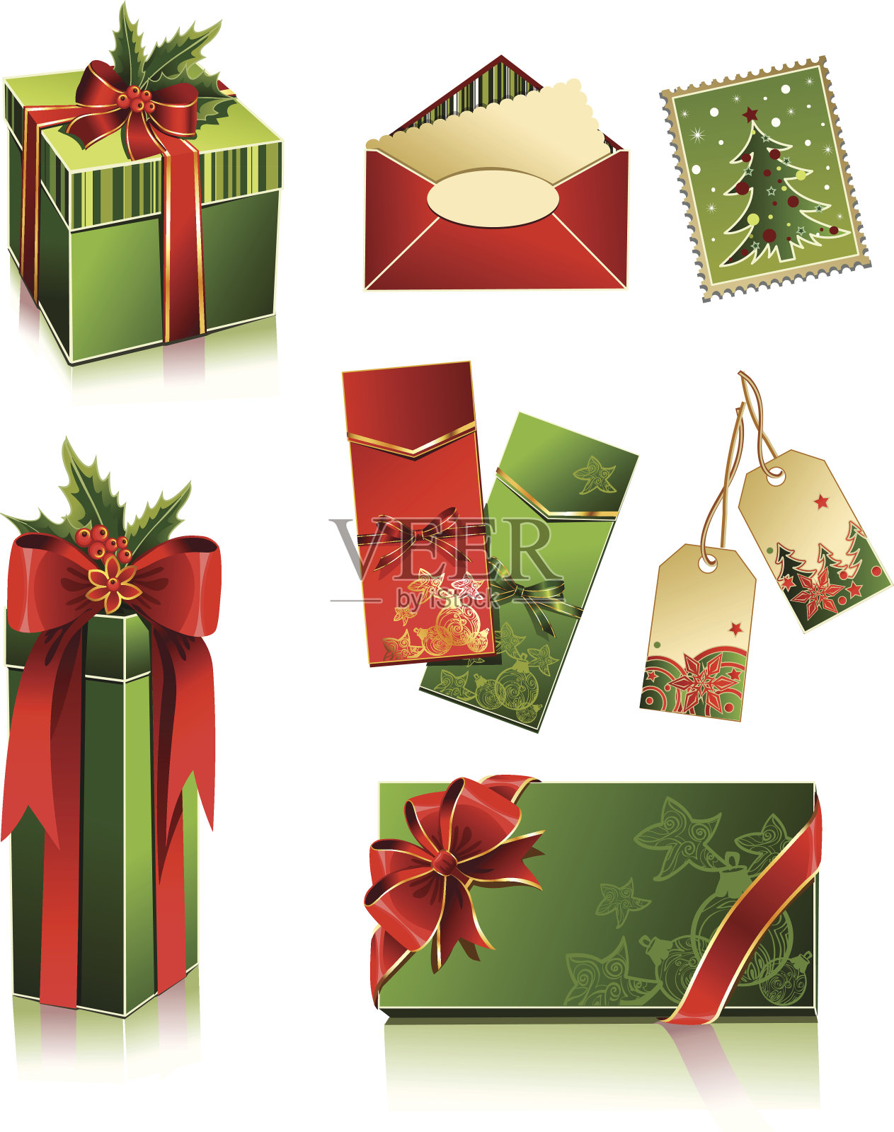 矢量集圣诞盒子和明信片设计模板素材