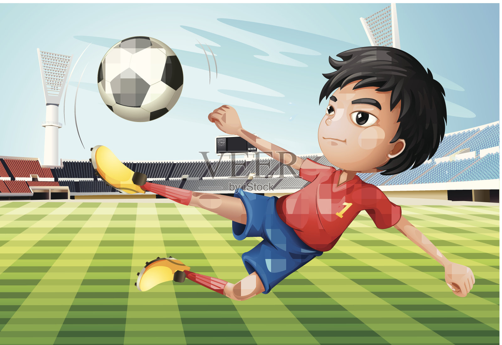 男孩踢足球插画图片素材