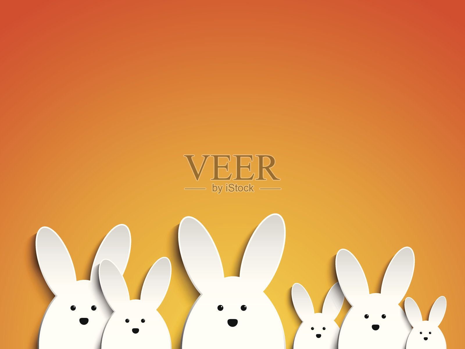 快乐的复活节兔子兔子在橙色的背景插画图片素材
