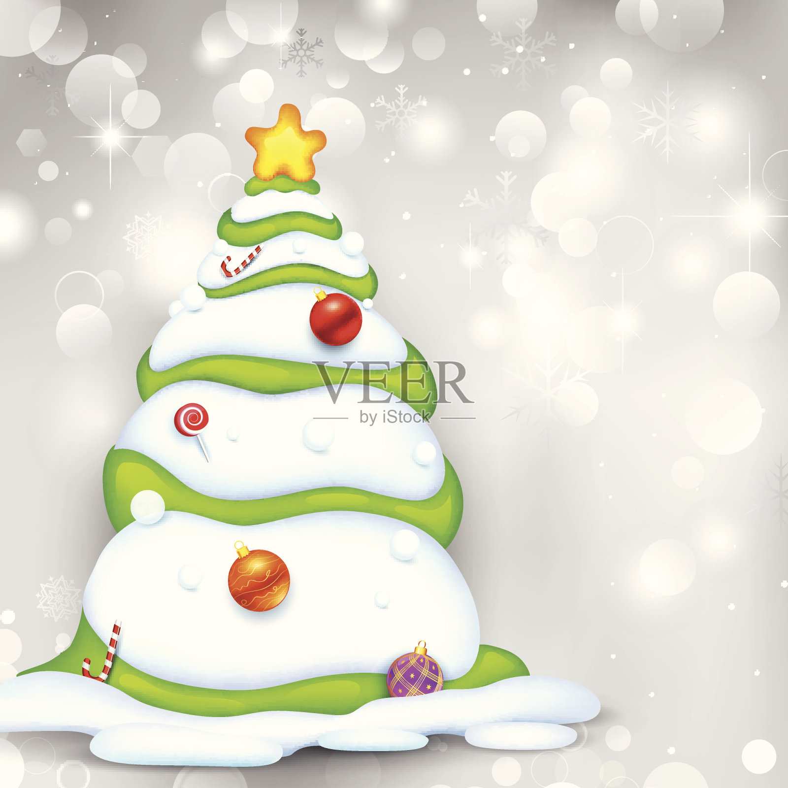 白雪皑皑的圣诞树插画图片素材