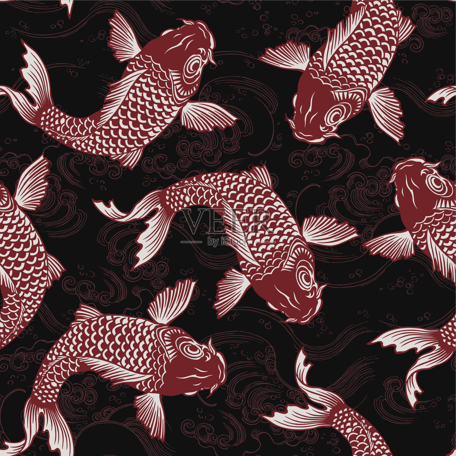日本鲤鱼图案,插画图片素材