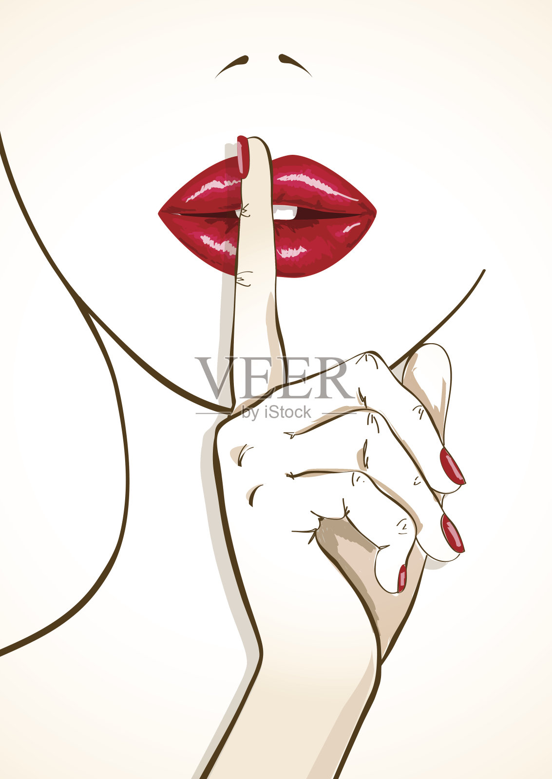 女人嘴唇和手指在嘘手势的插图插画图片素材