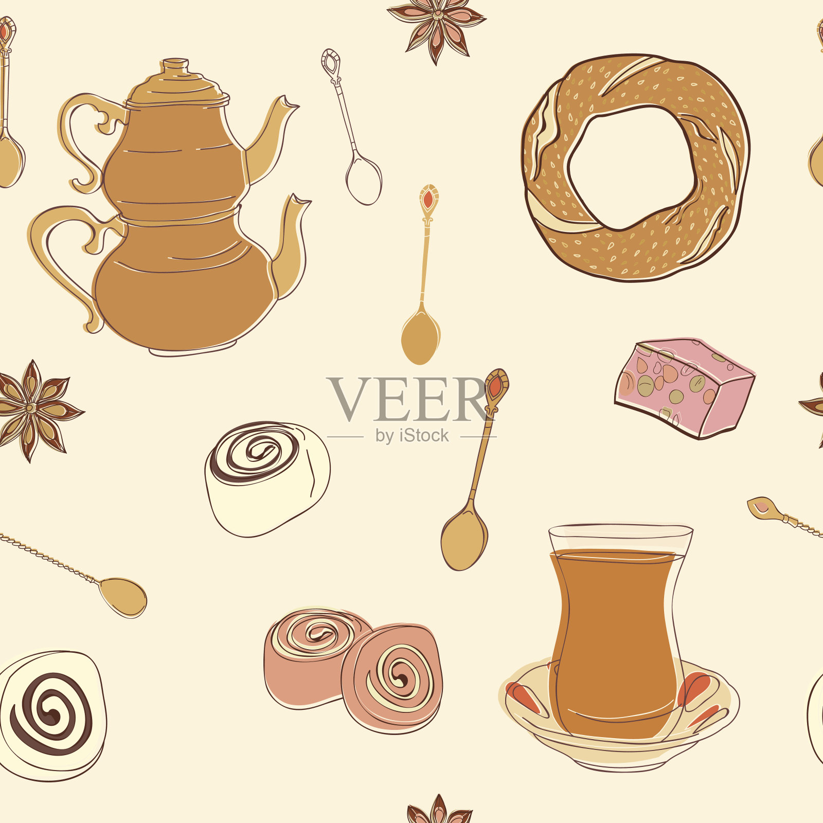 土耳其茶无缝图案。插画图片素材