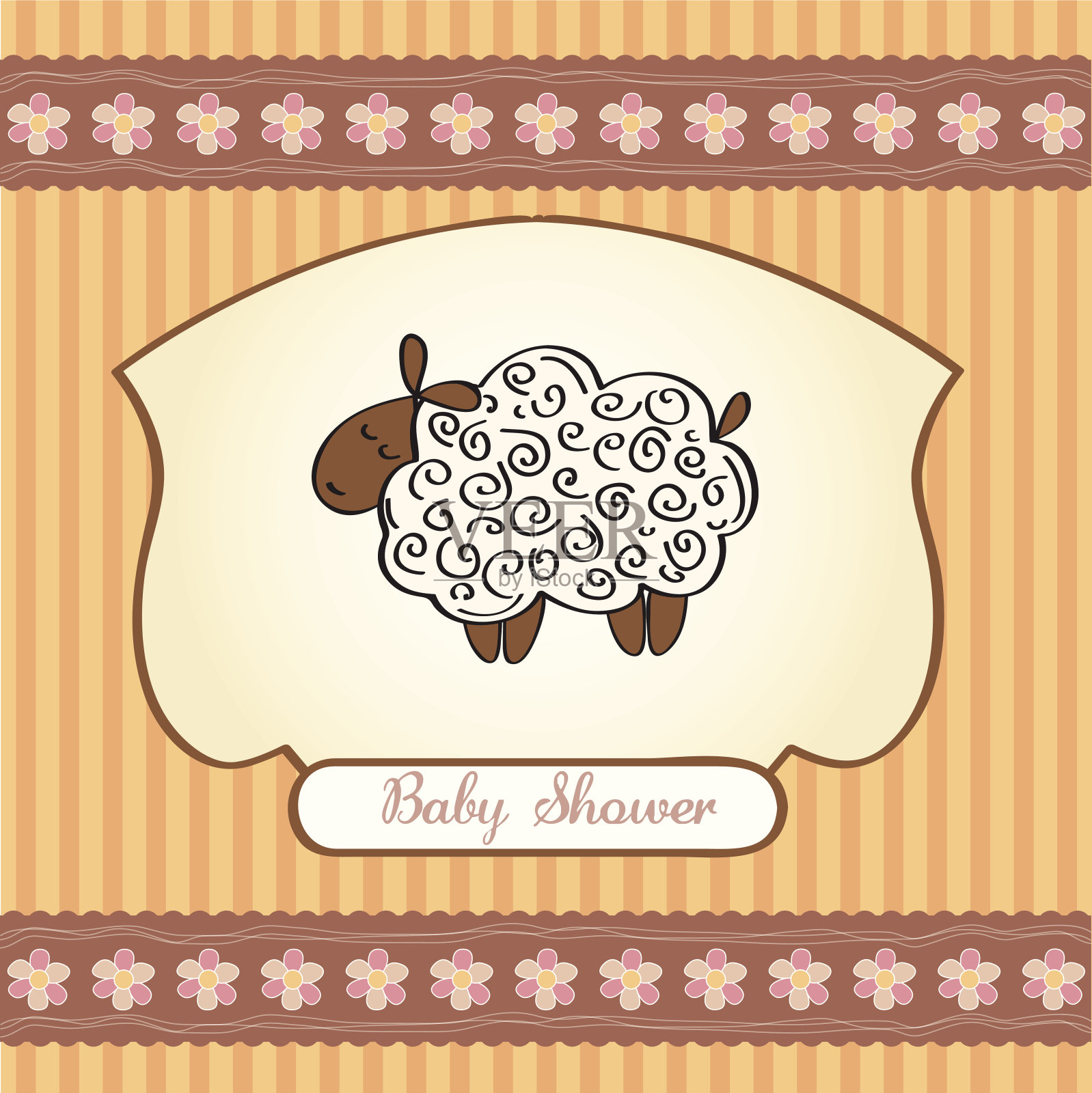 可爱的婴儿沐浴卡与绵羊插画图片素材