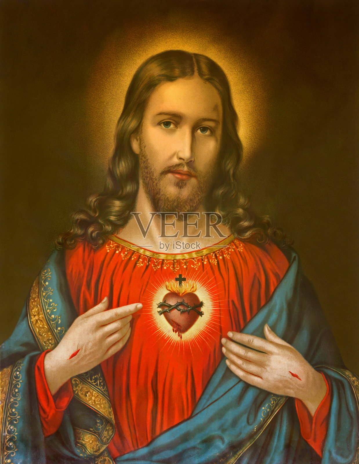 耶稣基督的心脏-典型的天主教形象照片摄影图片