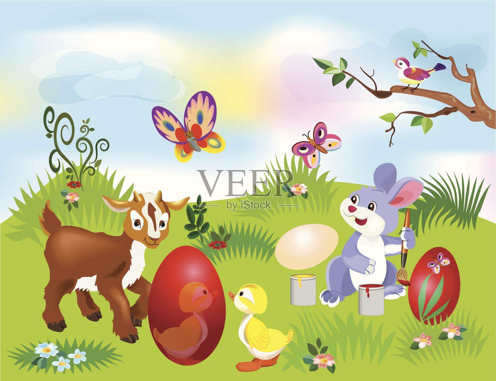 复活节兔子画彩蛋的插图插画图片素材
