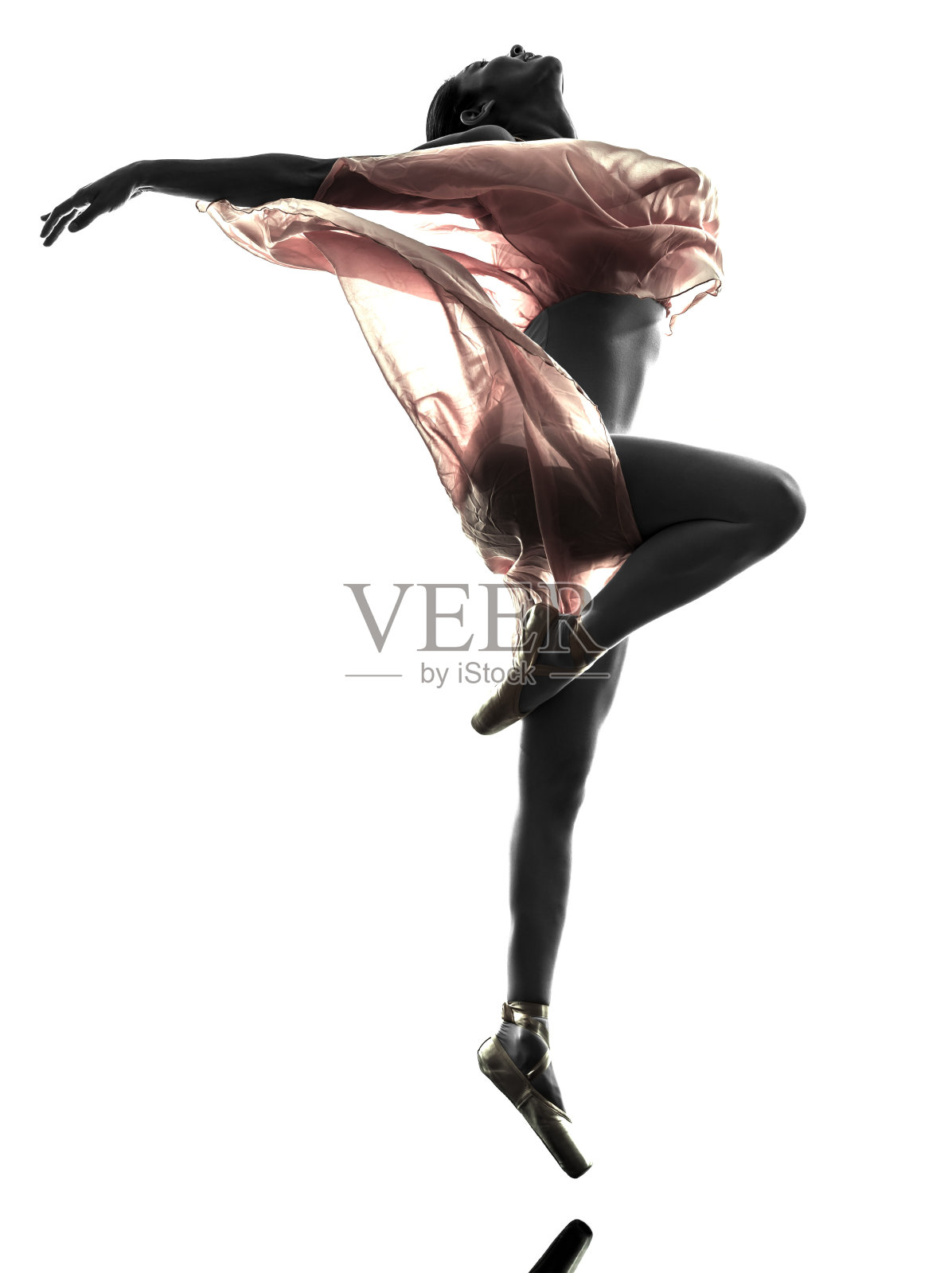 一个跳舞的芭蕾舞女演员的剪影孤立在白色上照片摄影图片