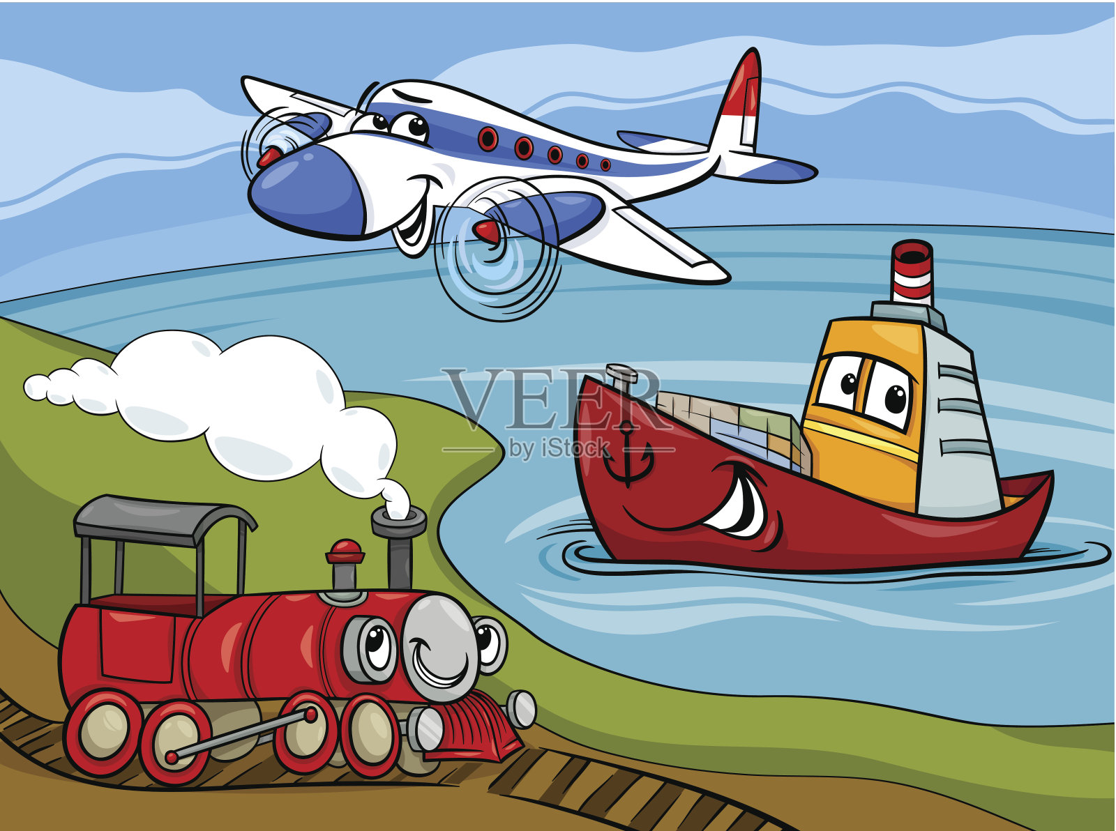 飞机船火车卡通插图插画图片素材