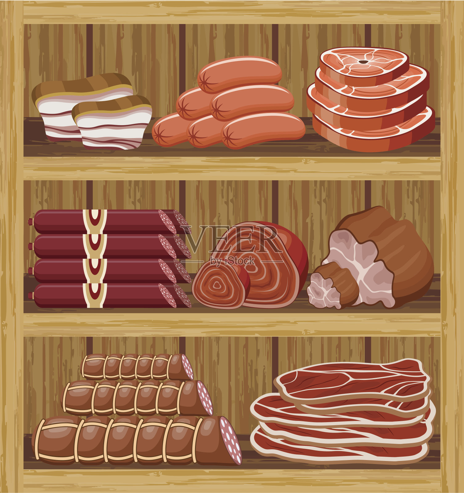 肉制品的货架。肉类市场插画图片素材