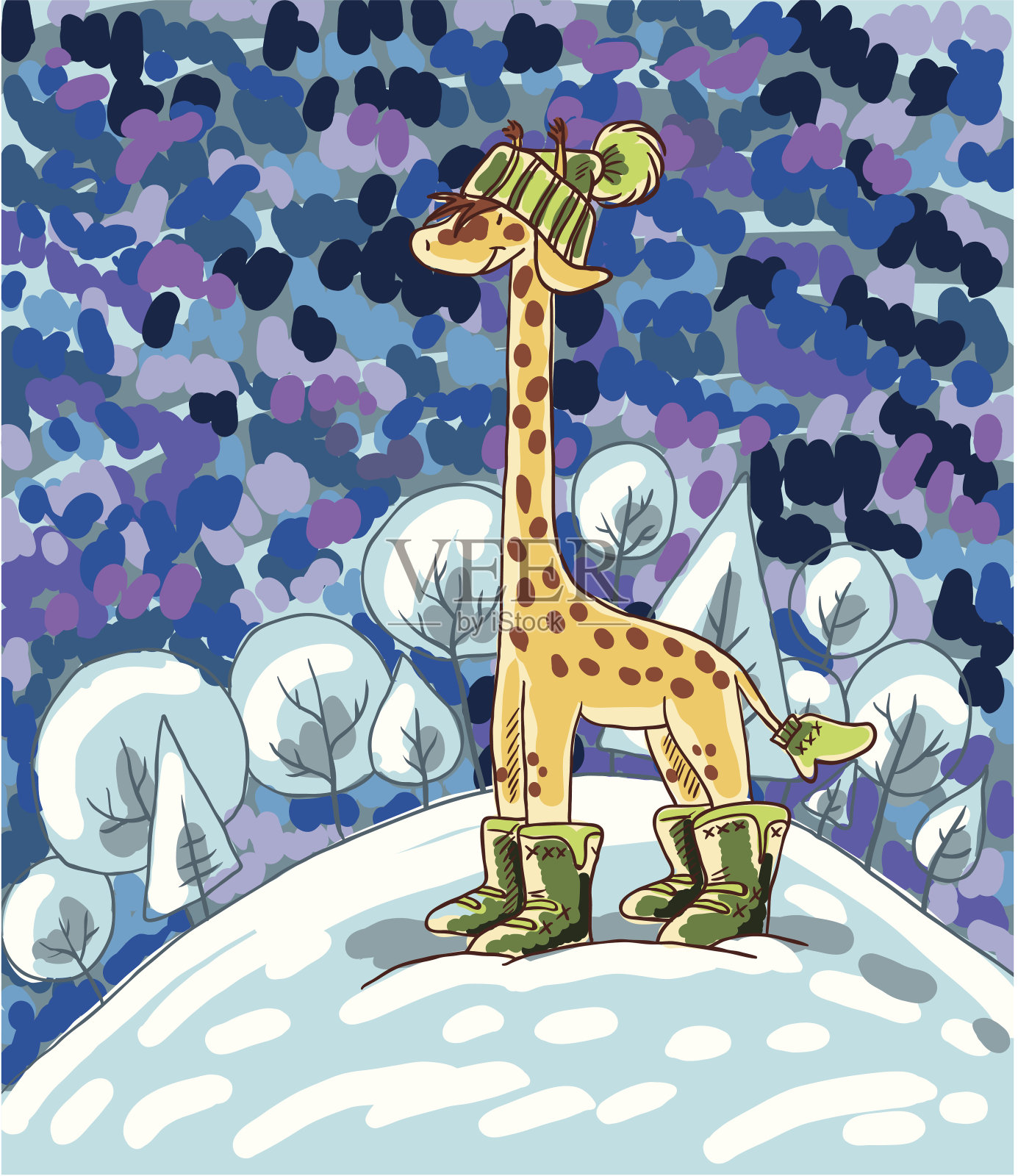 冬天的长颈鹿插画图片素材