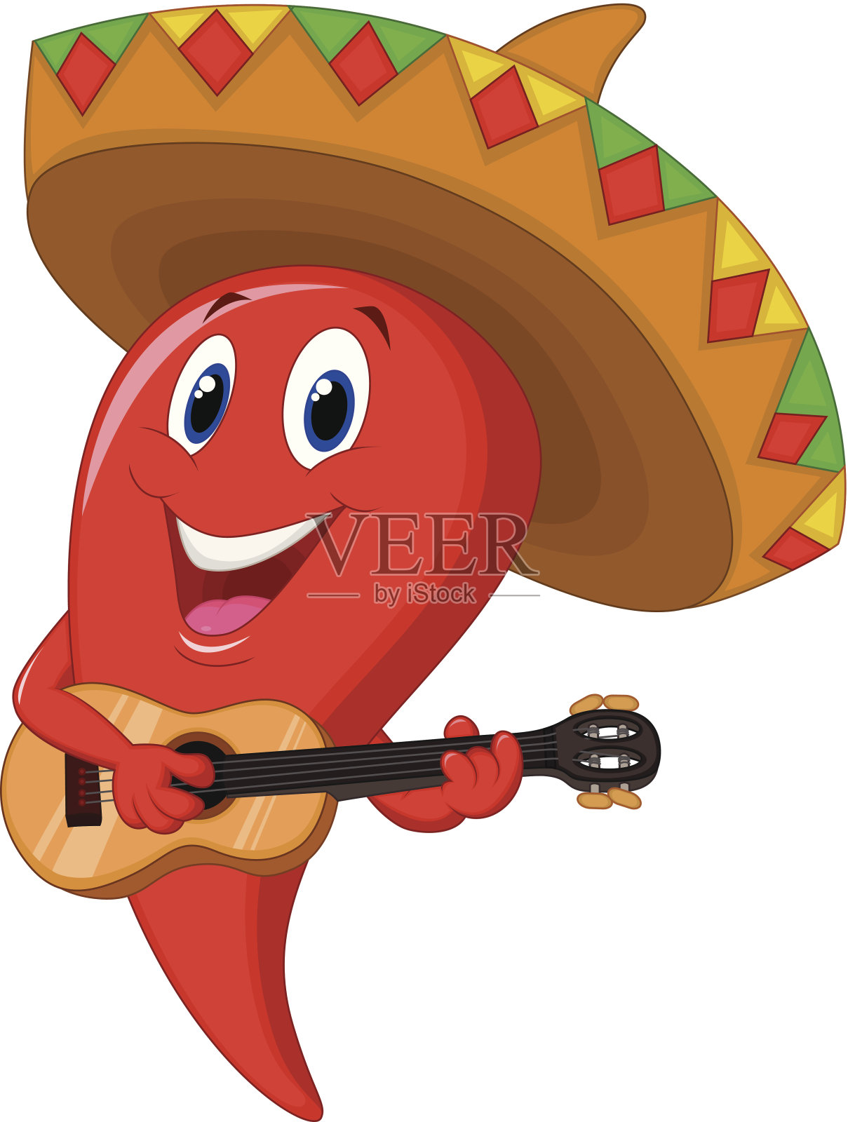 红辣椒流浪乐队卡通人物戴着宽边帽弹吉他插画图片素材