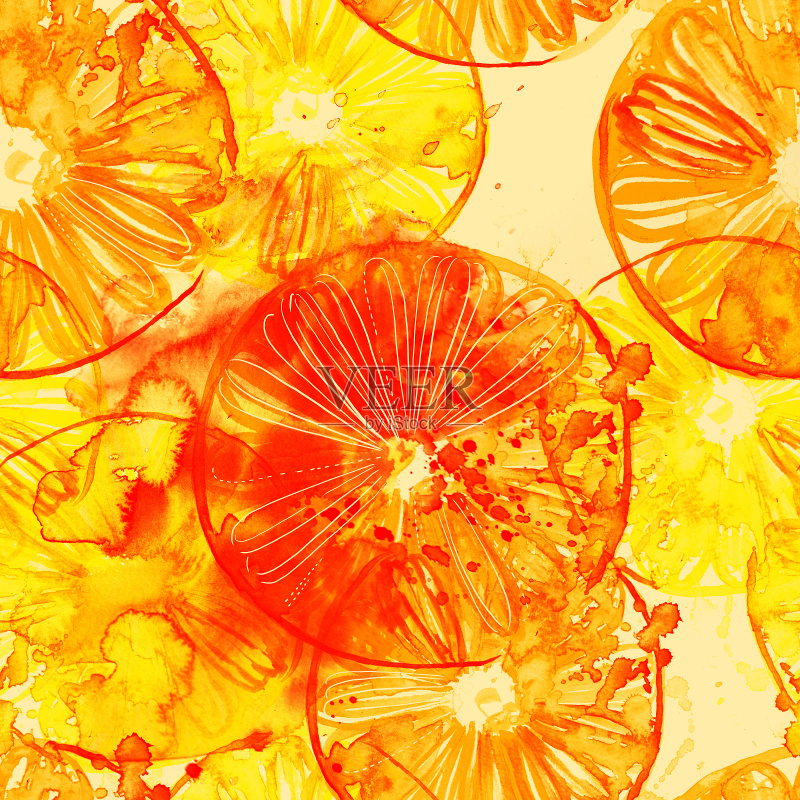 无缝图案的水彩柠檬和橙子设计元素图片