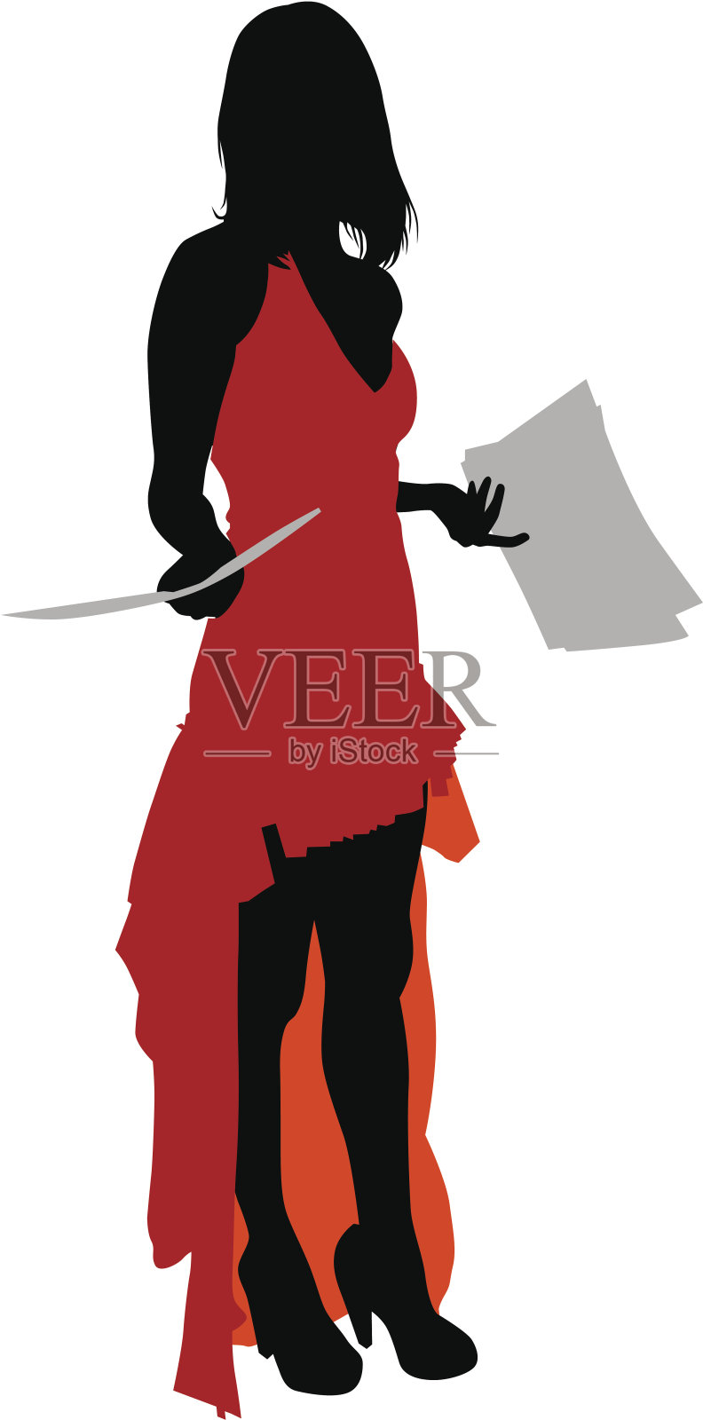 穿着红裙子的女人插画图片素材