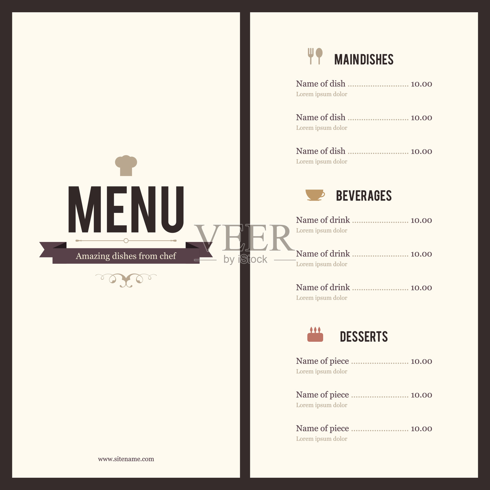 餐厅菜单。平面设计设计模板素材