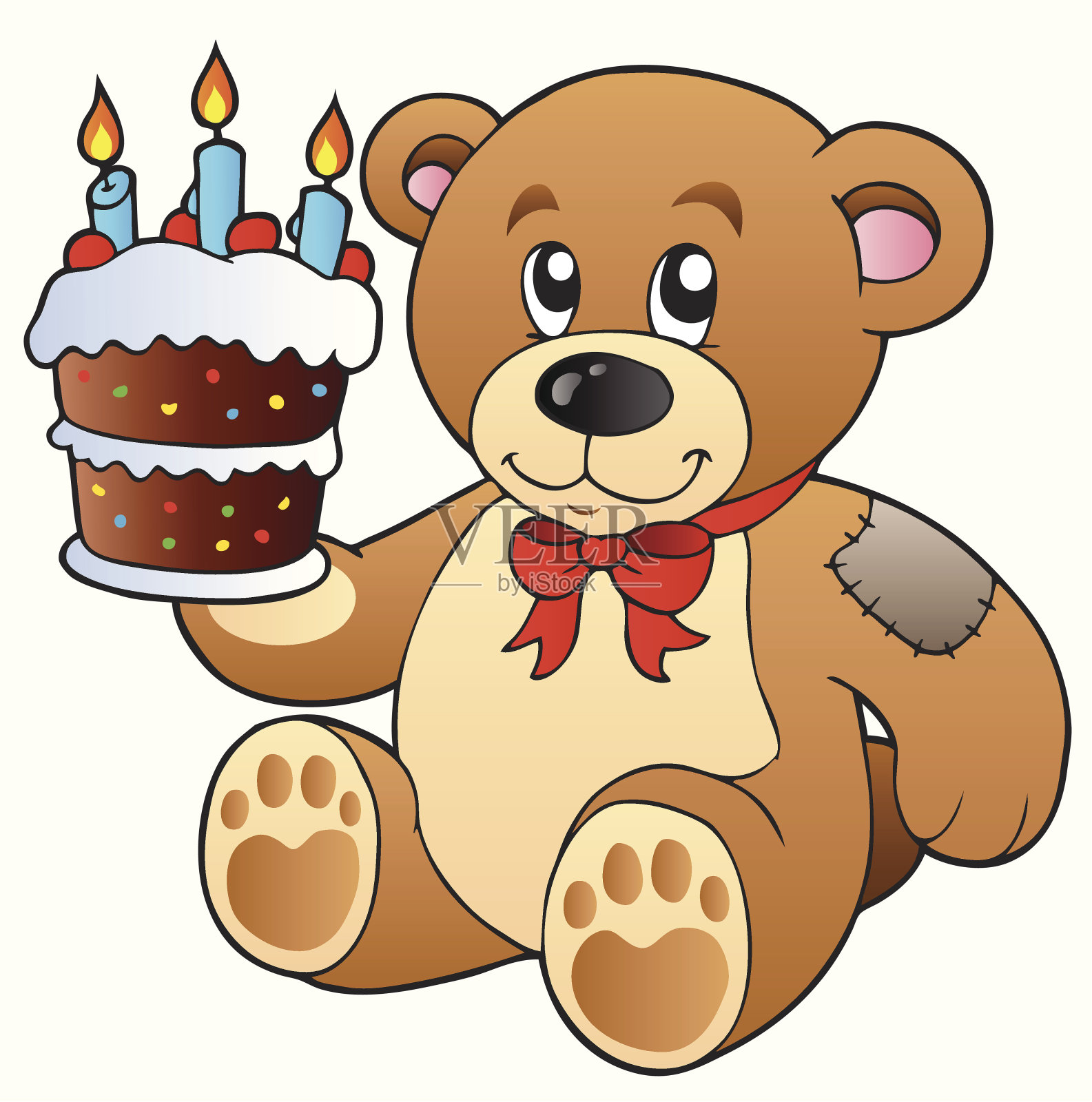 可爱的泰迪熊和蛋糕插画图片素材