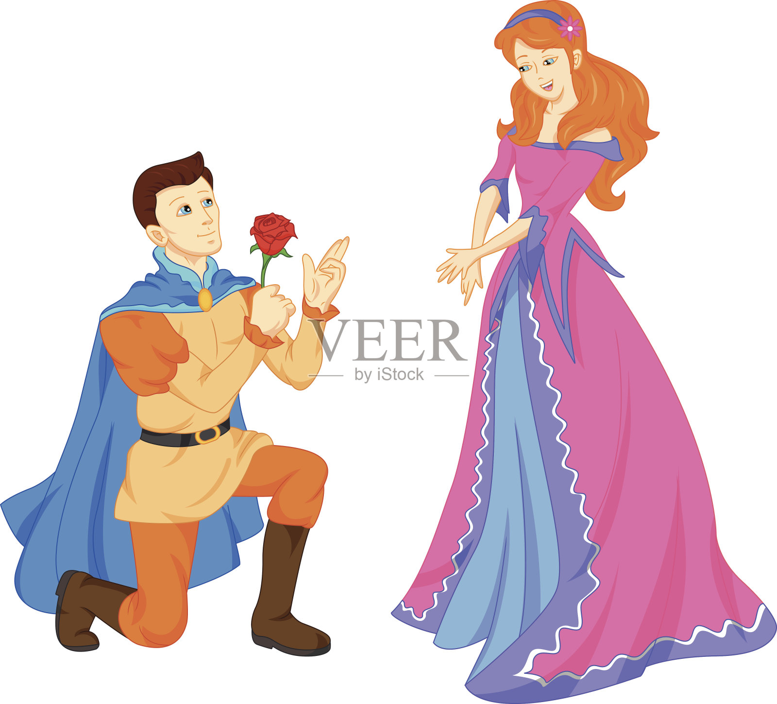 迷人的王子和美丽的公主插画图片素材