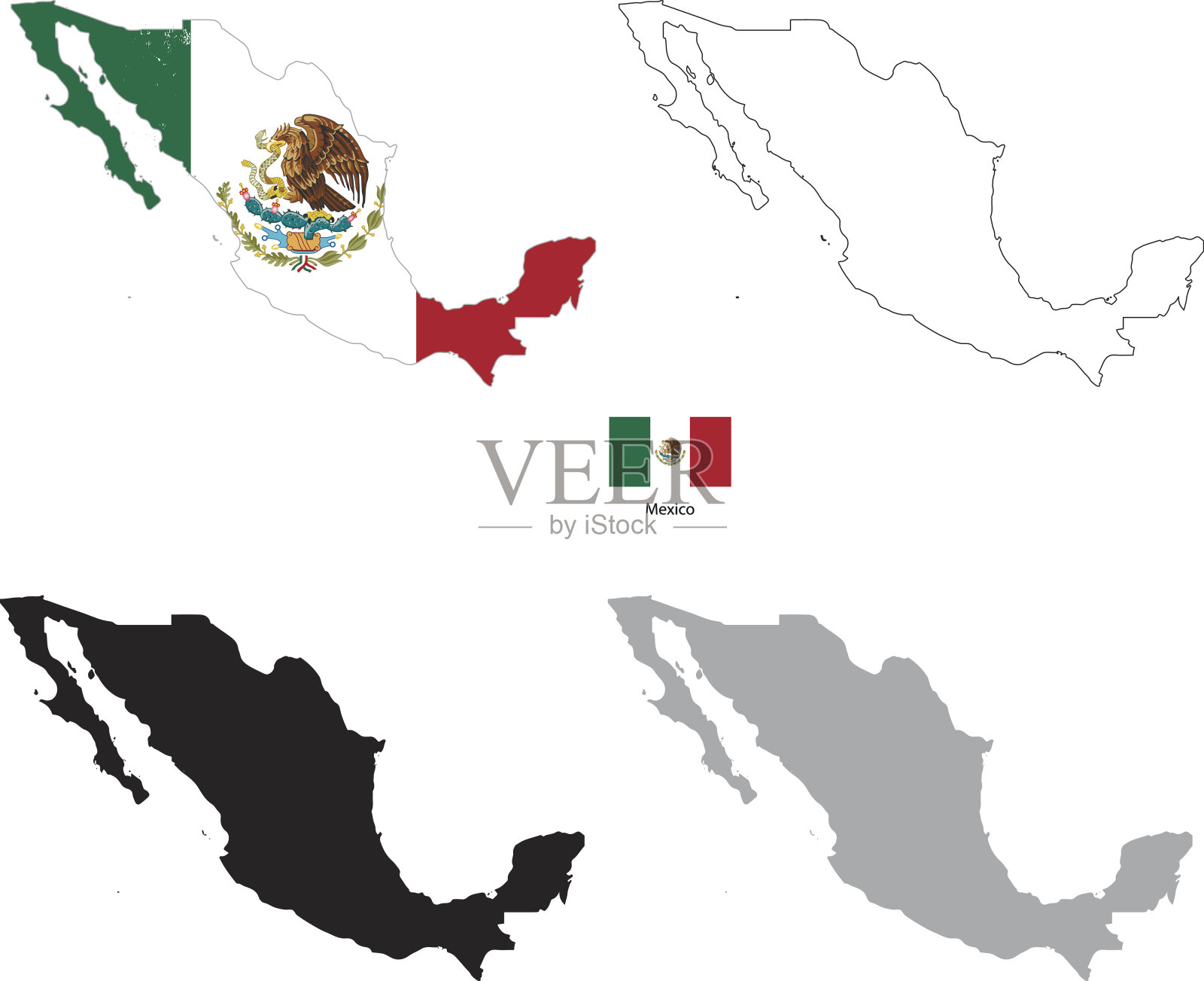 墨西哥国家黑色剪影和旗帜的背景插画图片素材