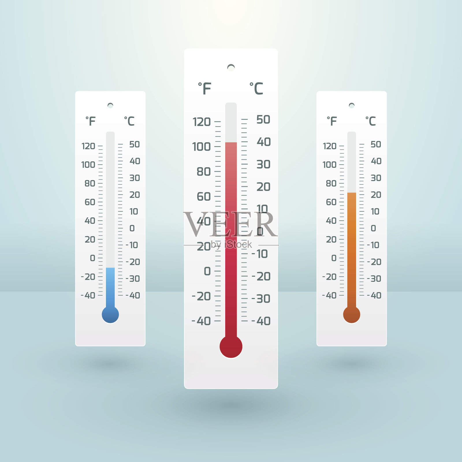 三种不同温度的温度计插画图片素材