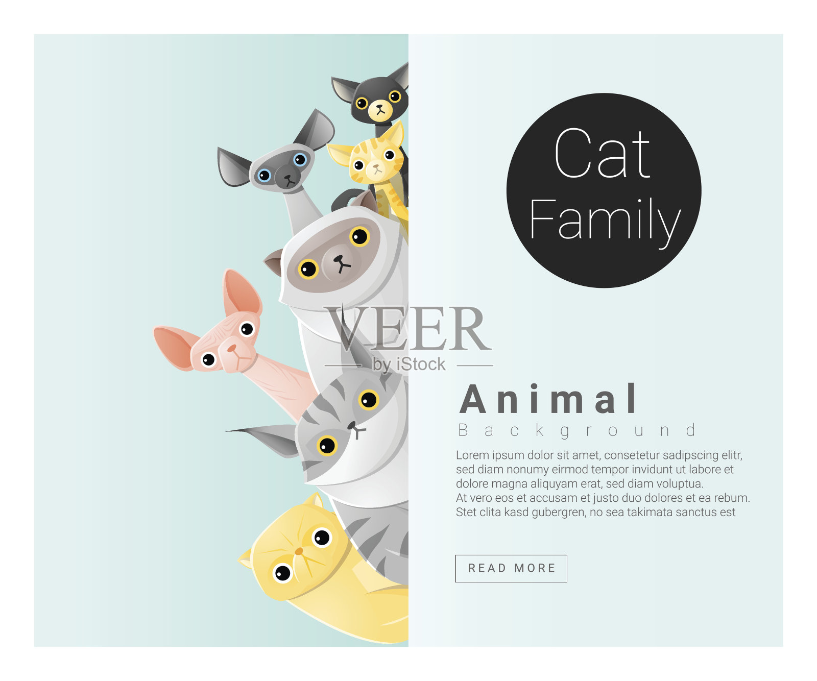 可爱的动物家庭背景与猫2插画图片素材