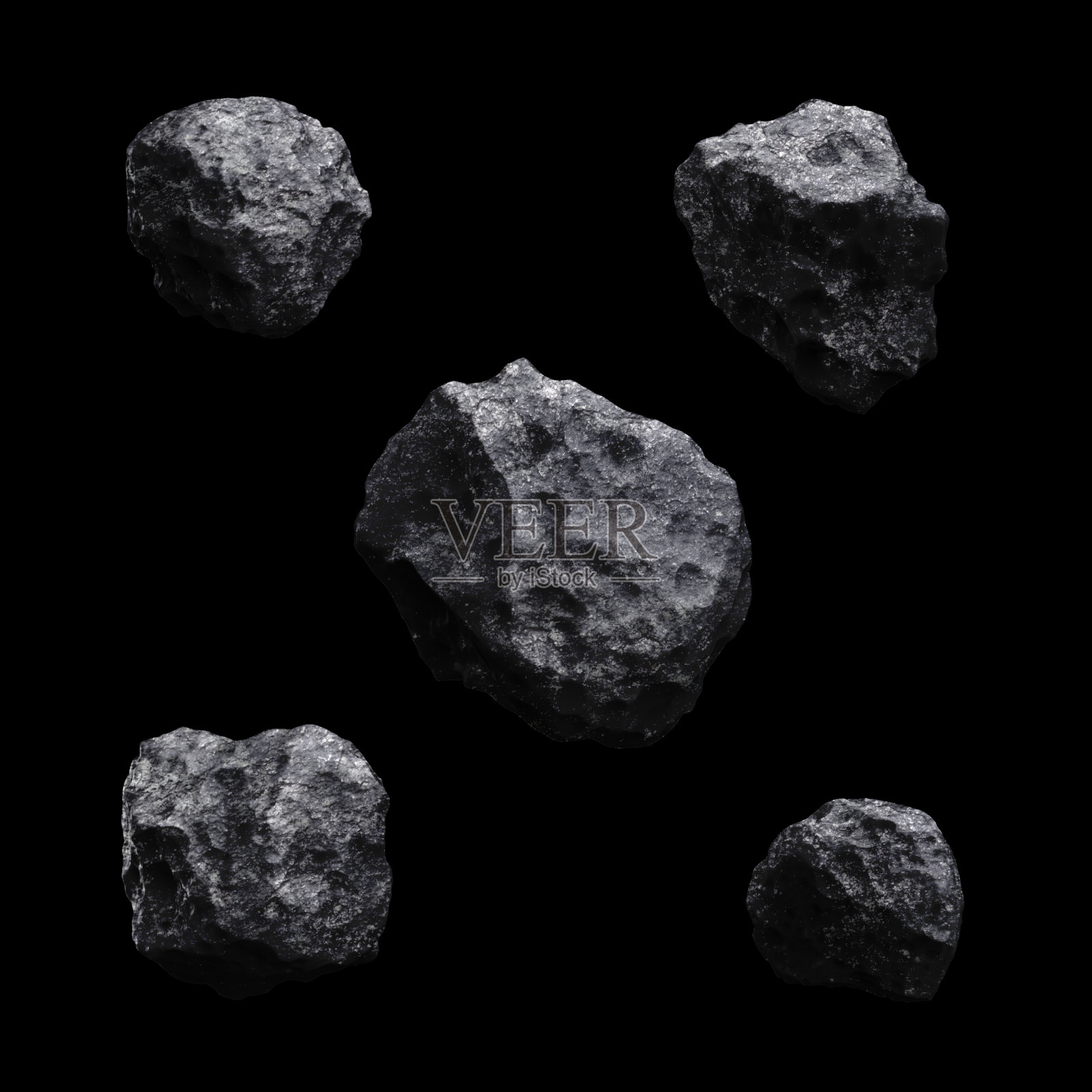 小行星隔离设置3d渲染黑色背景照片摄影图片