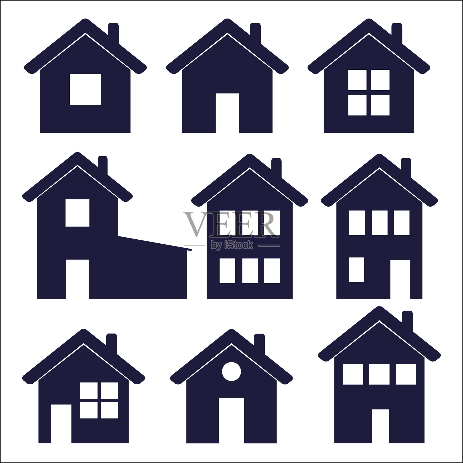 九个房子图标与不同的窗口配置图标素材