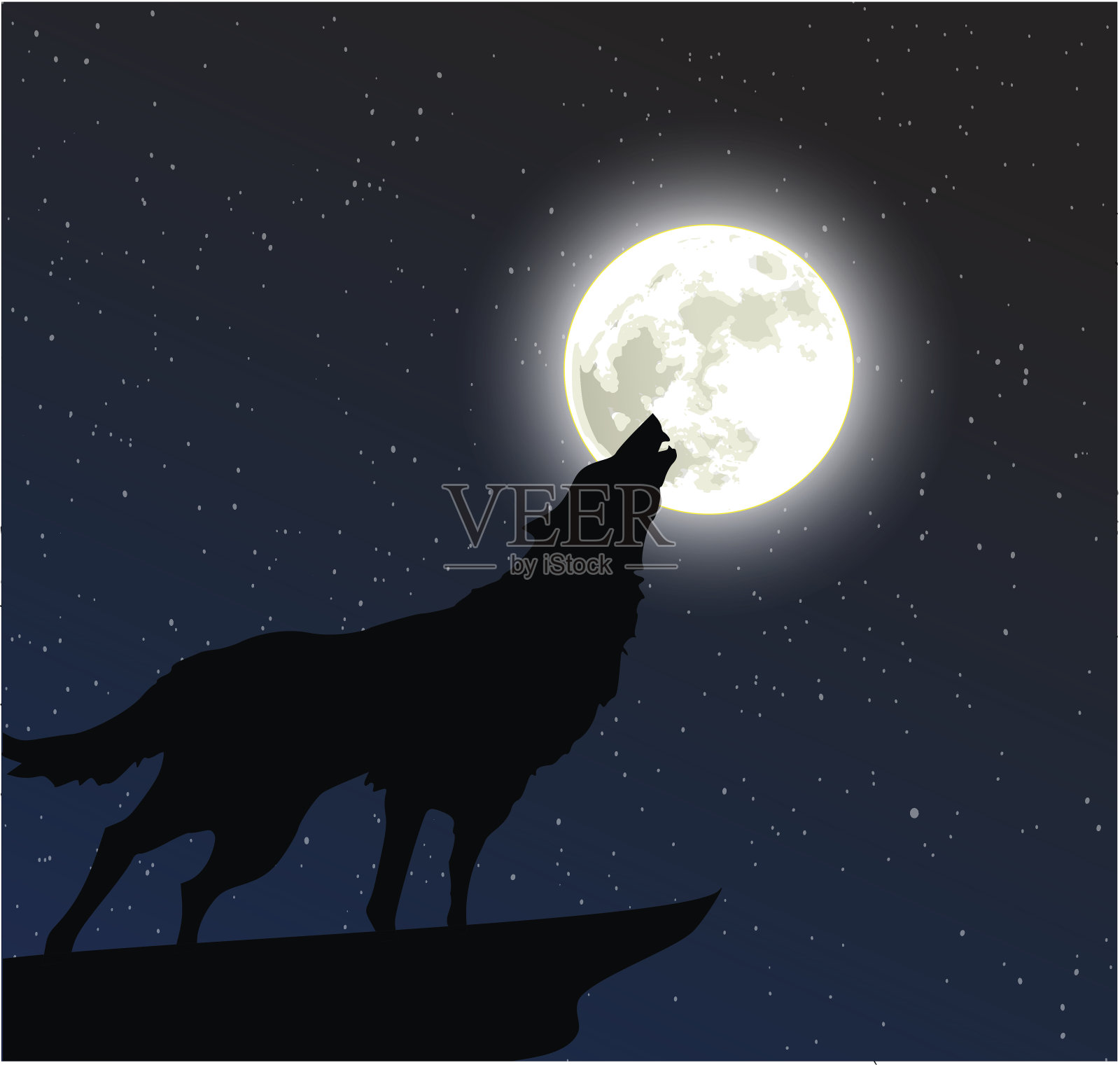 狼对着月亮嚎叫插画图片素材