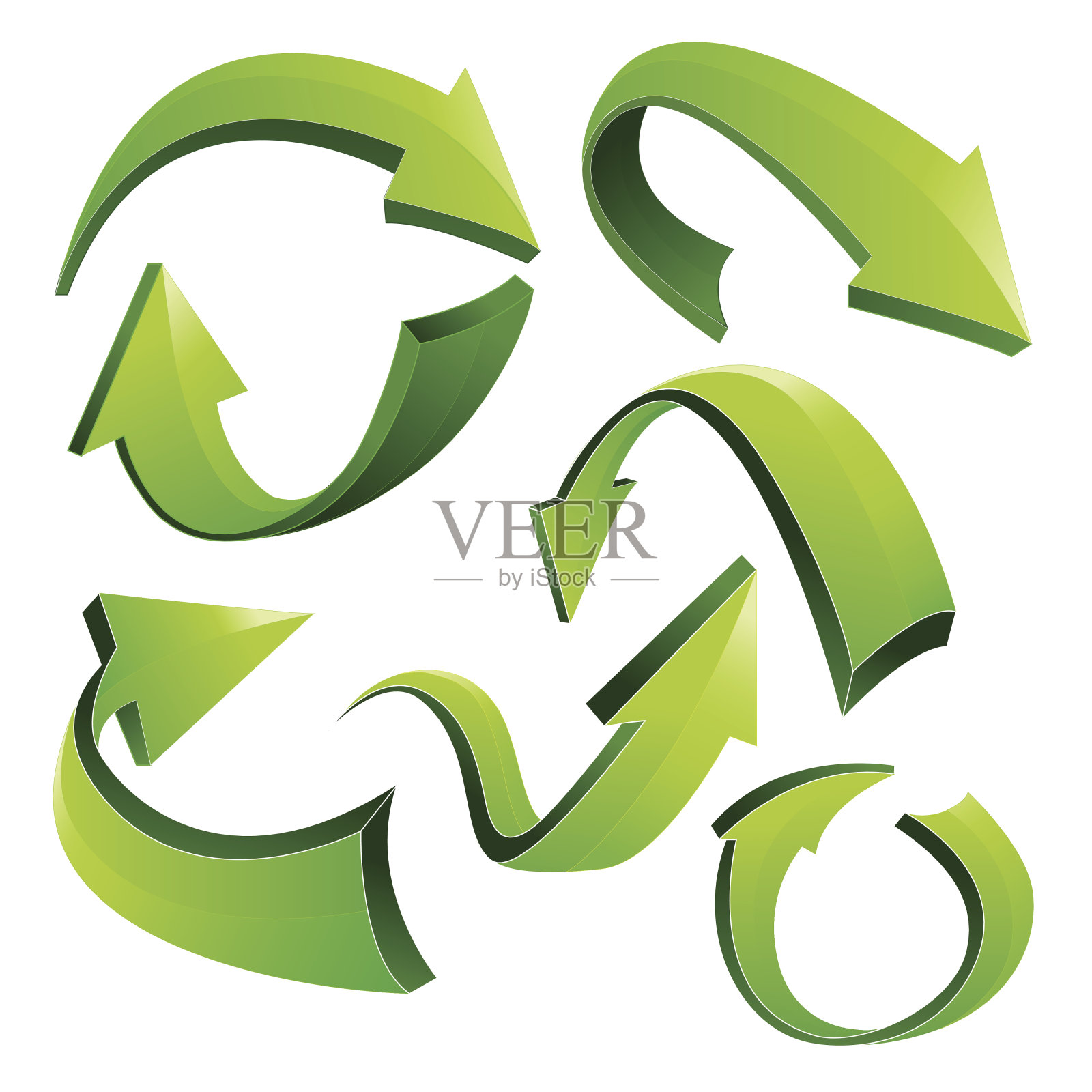 绿色弯曲3D箭头设计元素图片