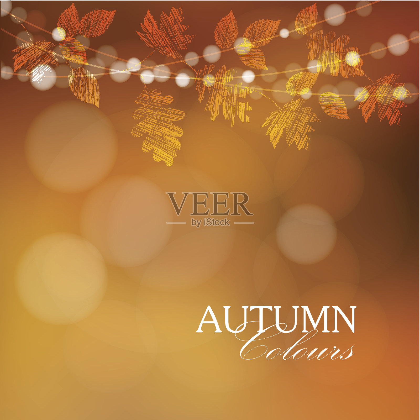 秋天，秋天的背景与树叶和灯光，向量插画图片素材