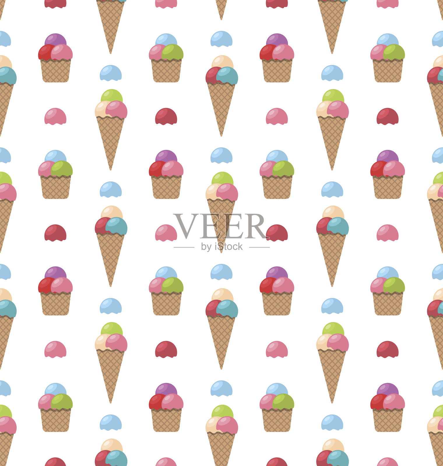 无缝图案与不同的彩色冰淇淋设计元素图片