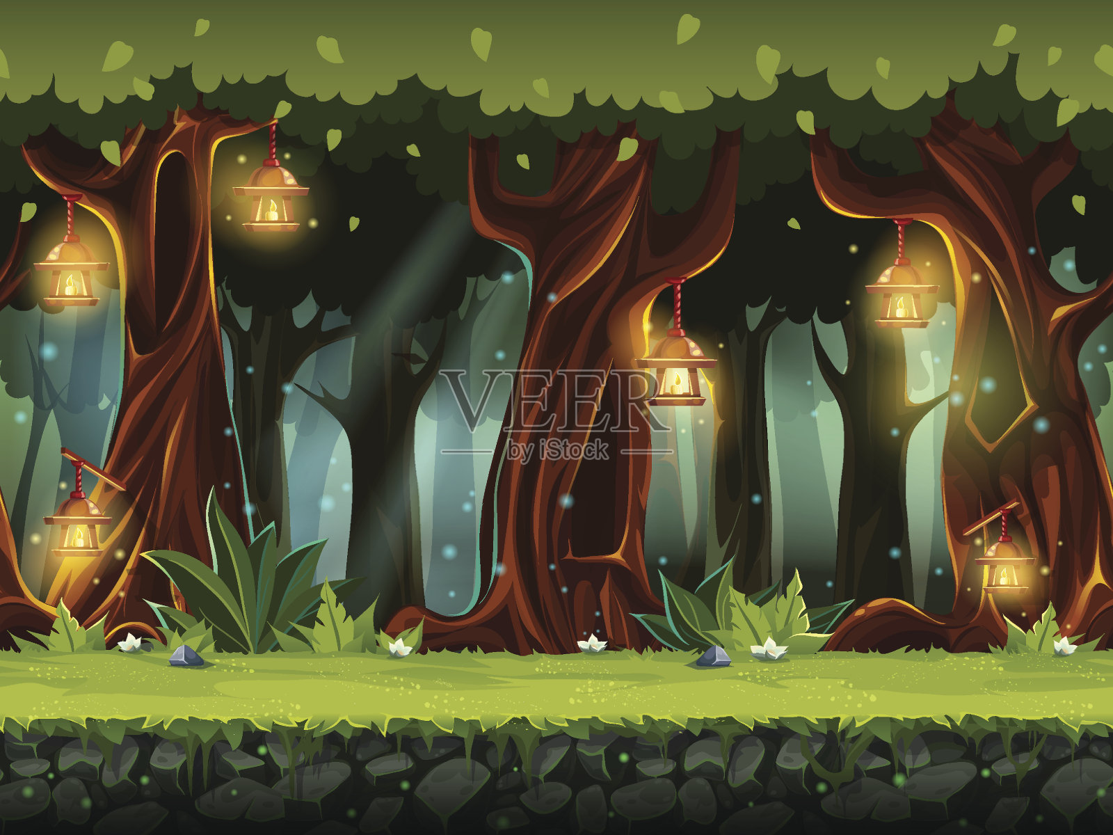 矢量卡通插图的精灵森林插画图片素材
