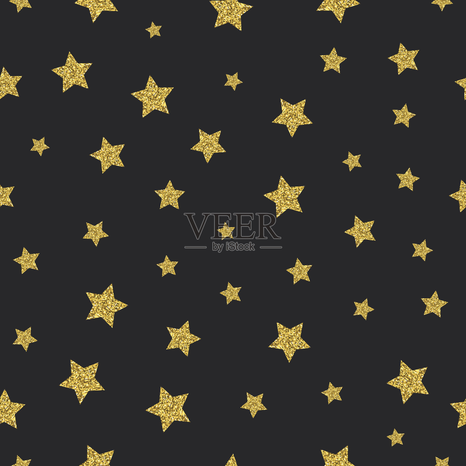 矢量金色闪光星星无缝模式黑色背景插画图片素材