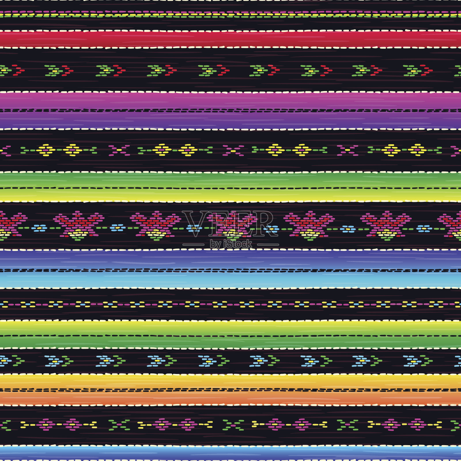 无缝墨西哥民族织物图案与彩色条纹插画图片素材