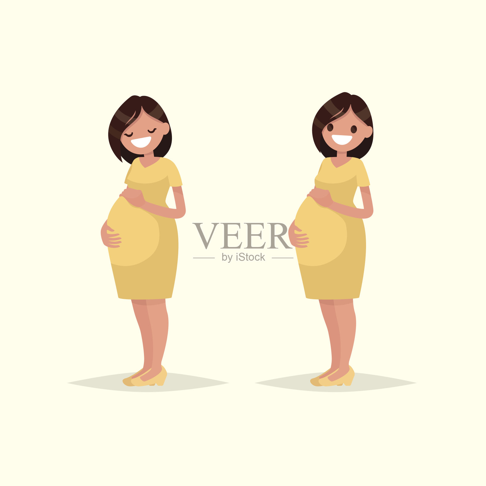 母亲。孕妇摆姿势。幸福的准妈妈。Vecto插画图片素材