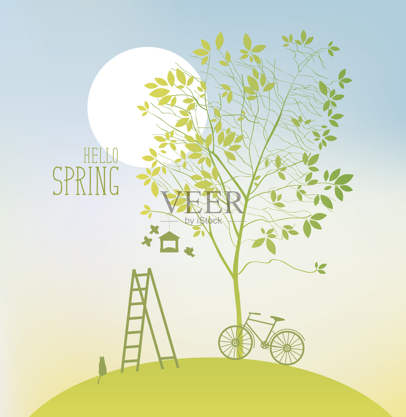 春景带树插画图片素材